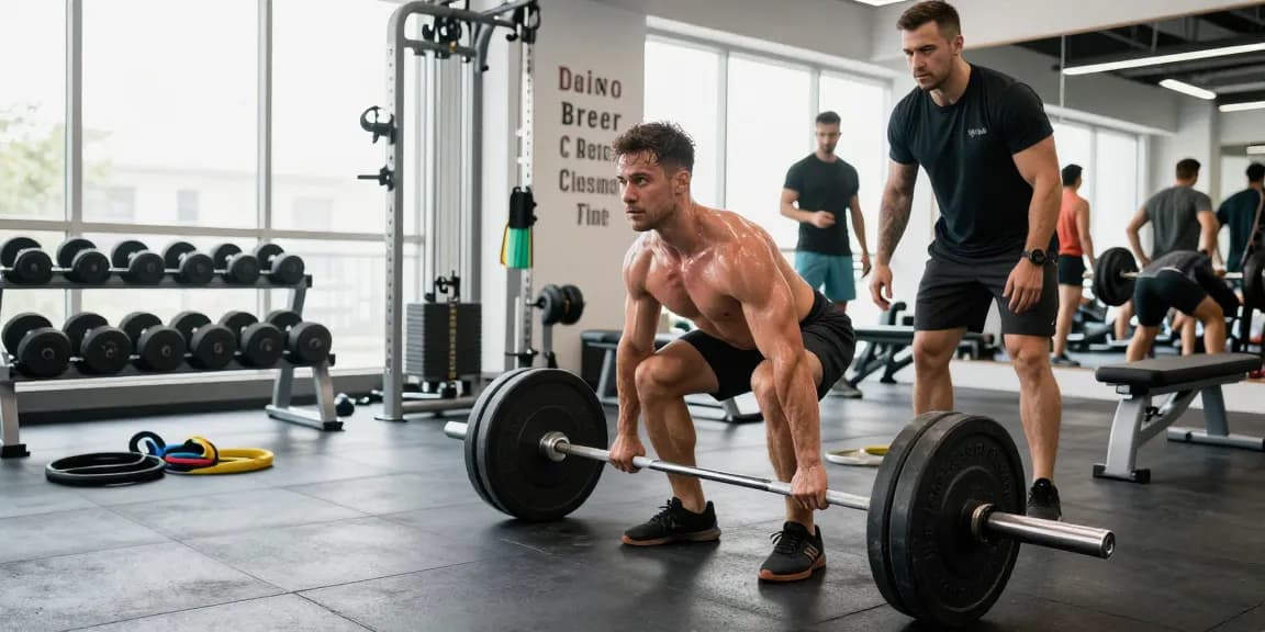 Bodybuilder im Anabolika Shop beim Krafttraining, umgeben von Fitnessgeräten und natürlichem Licht.