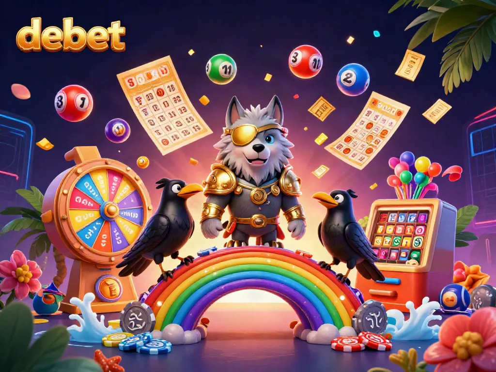 Engage with debet's thrilling gaming experience, featuring cartoon Norse mythology characters and dynamic casino elements.