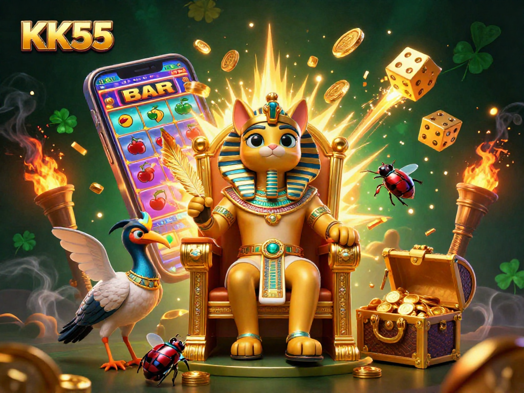 Spin for jackpots and rewards at KK55, featuring a vibrant casino atmosphere and exhilarating game elements.
