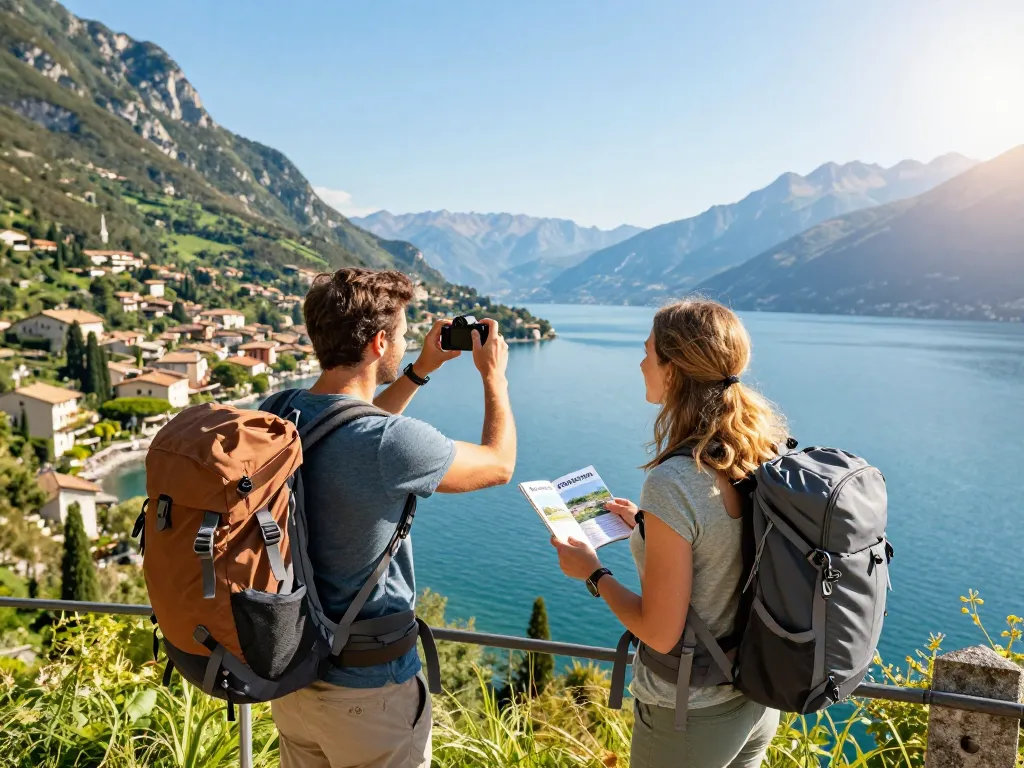 Paar, das Gardasee Reisetipps am Gardasee genießt, mit atemberaubenden Landschaften und freudiger Erkundung.