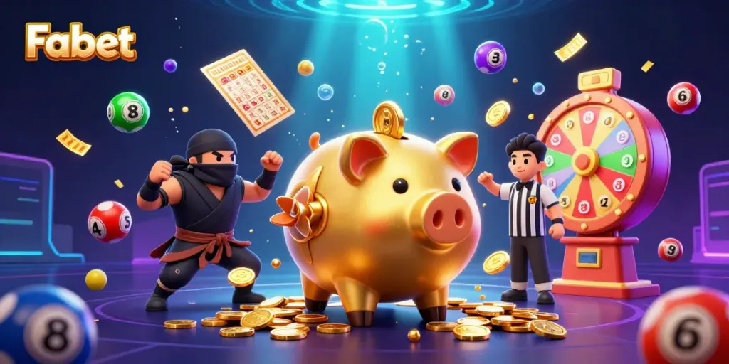 Fabet offers exciting action at the casino with colorful lottery balls bouncing around, creating a vibrant gaming experience.