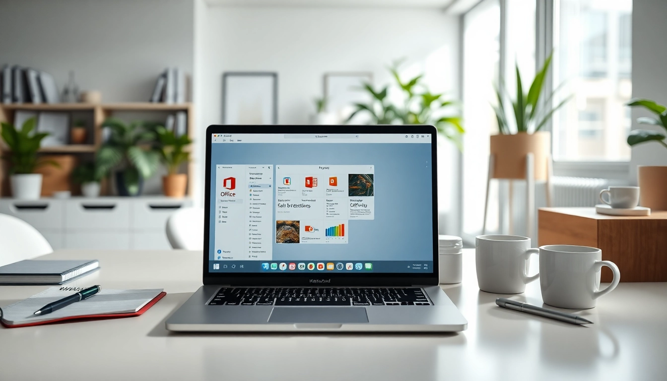 Bequeme Nutzung der Office 2024 Mac Business Version auf einem modernen MacBook im Büro.