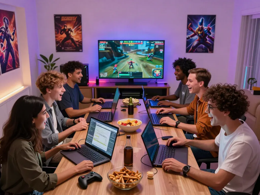 Engaged gamers in a vibrant room showcasing https://1da88.it.com/ entertainment experiences in 2026.