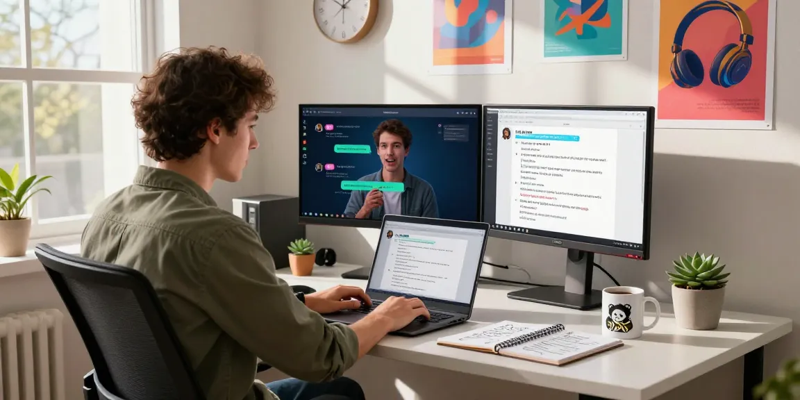 Scene showcasing a user interacting with a NSFW AI in a modern home office setup.