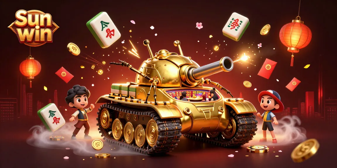 Experience the thrill of Sun win with a vibrant 3D casino scene featuring confetti, coins, and lanterns!