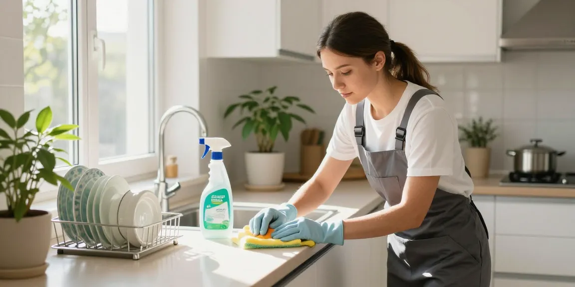 Detailed cleaning process demonstrating professional umzugsreinigungen bern in a bright kitchen.