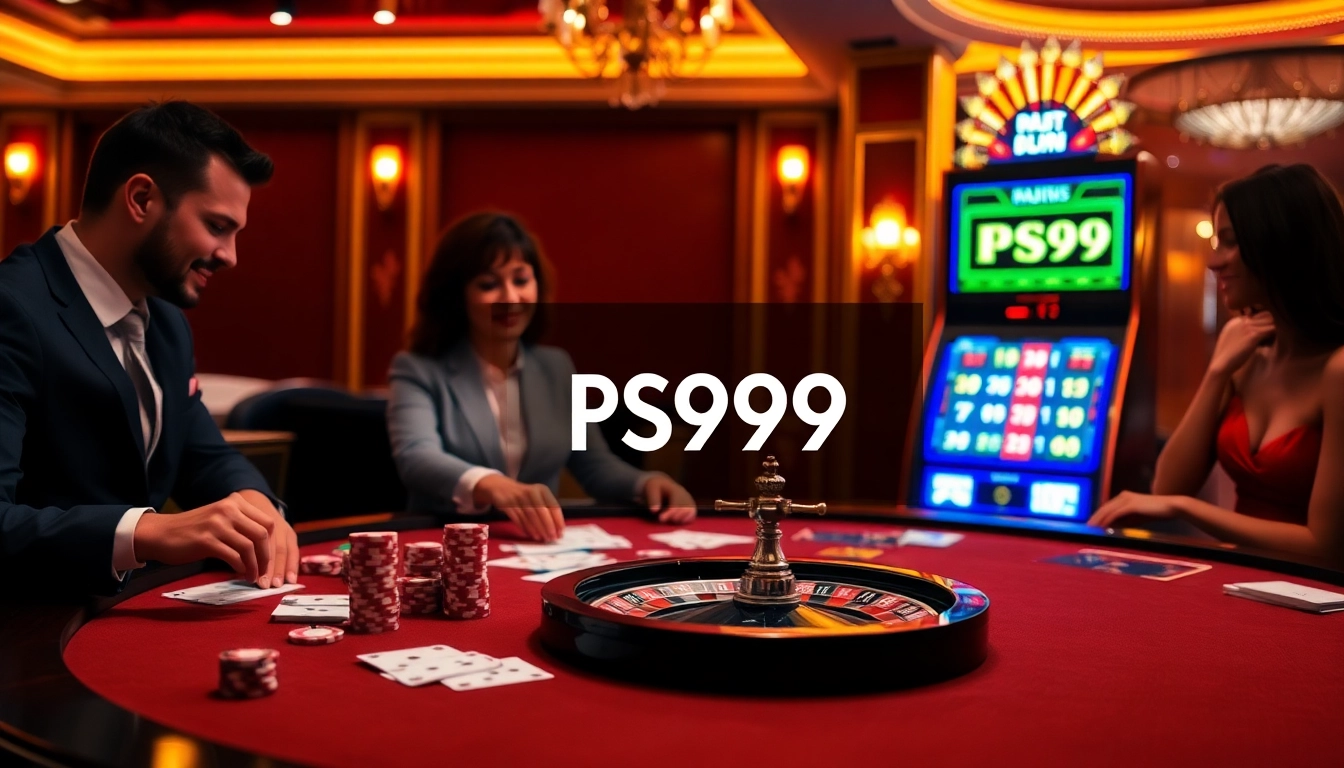 Experience high-stakes gambling at PS99 with luxurious casino tables and vibrant slot machines.