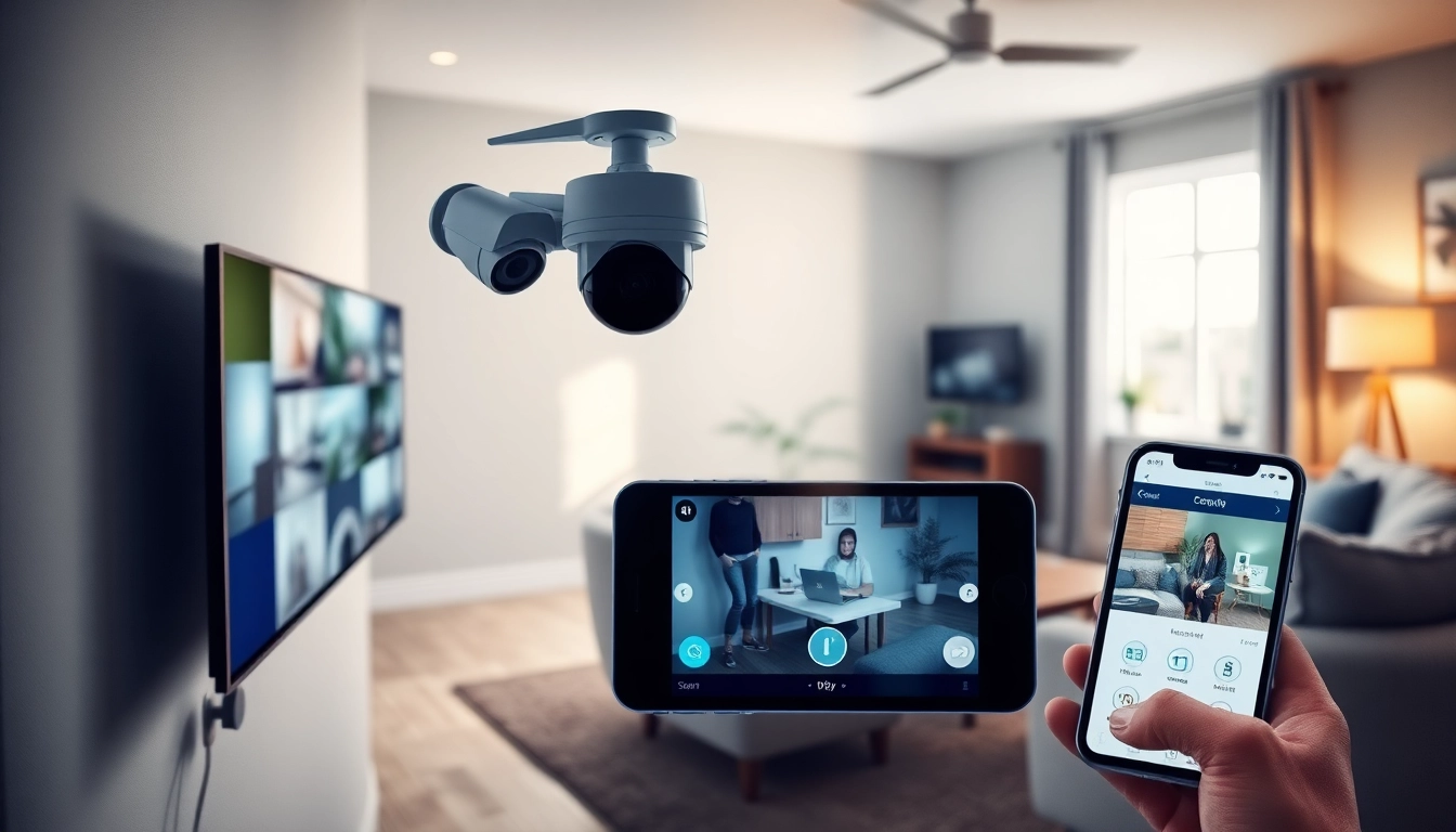 Cámaras de seguridad integradas en un espacio de vida moderno, que muestran un sistema de monitoreo que garantiza seguridad y confianza.